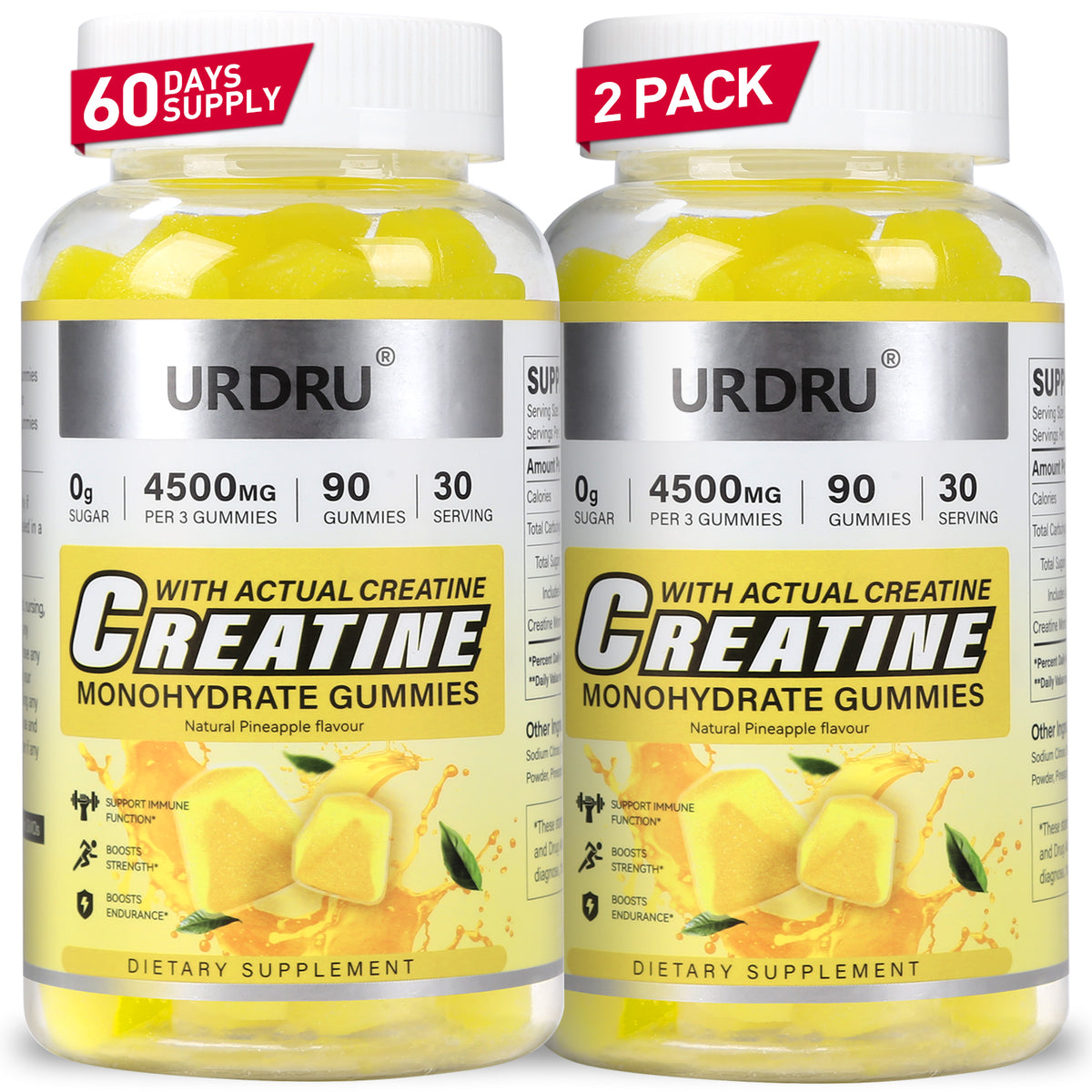 180 Count -2 Pack Creatine Monohydrate Gummies for Men & Women
