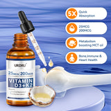1 FL OZ Vitamin D3 K2 Drops for Adults  Vitamin D (1,000 IU of D3 )+ K2(180 mcg MK4 +20 mcg MK7)
