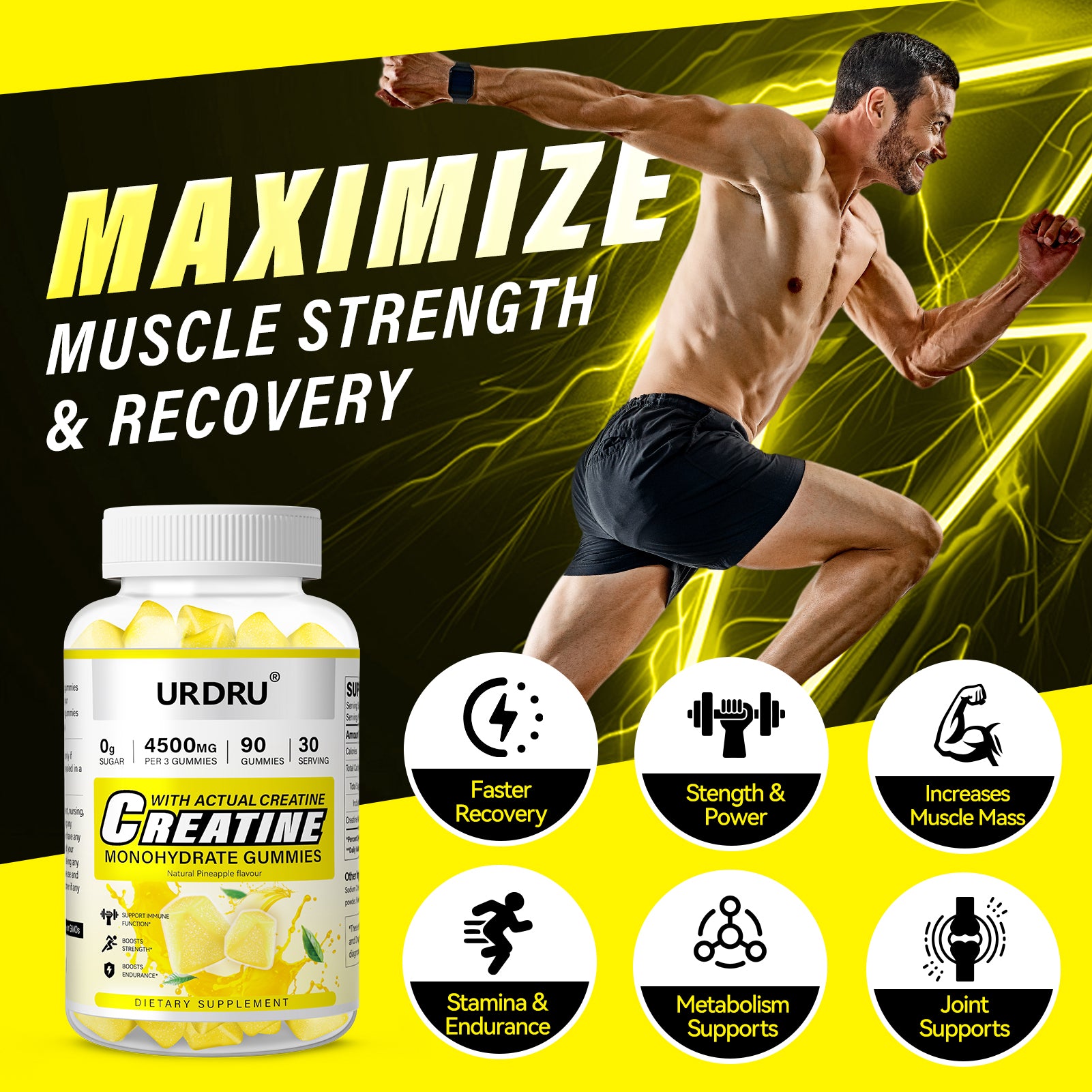180 Count -2 Pack Creatine Monohydrate Gummies for Men & Women