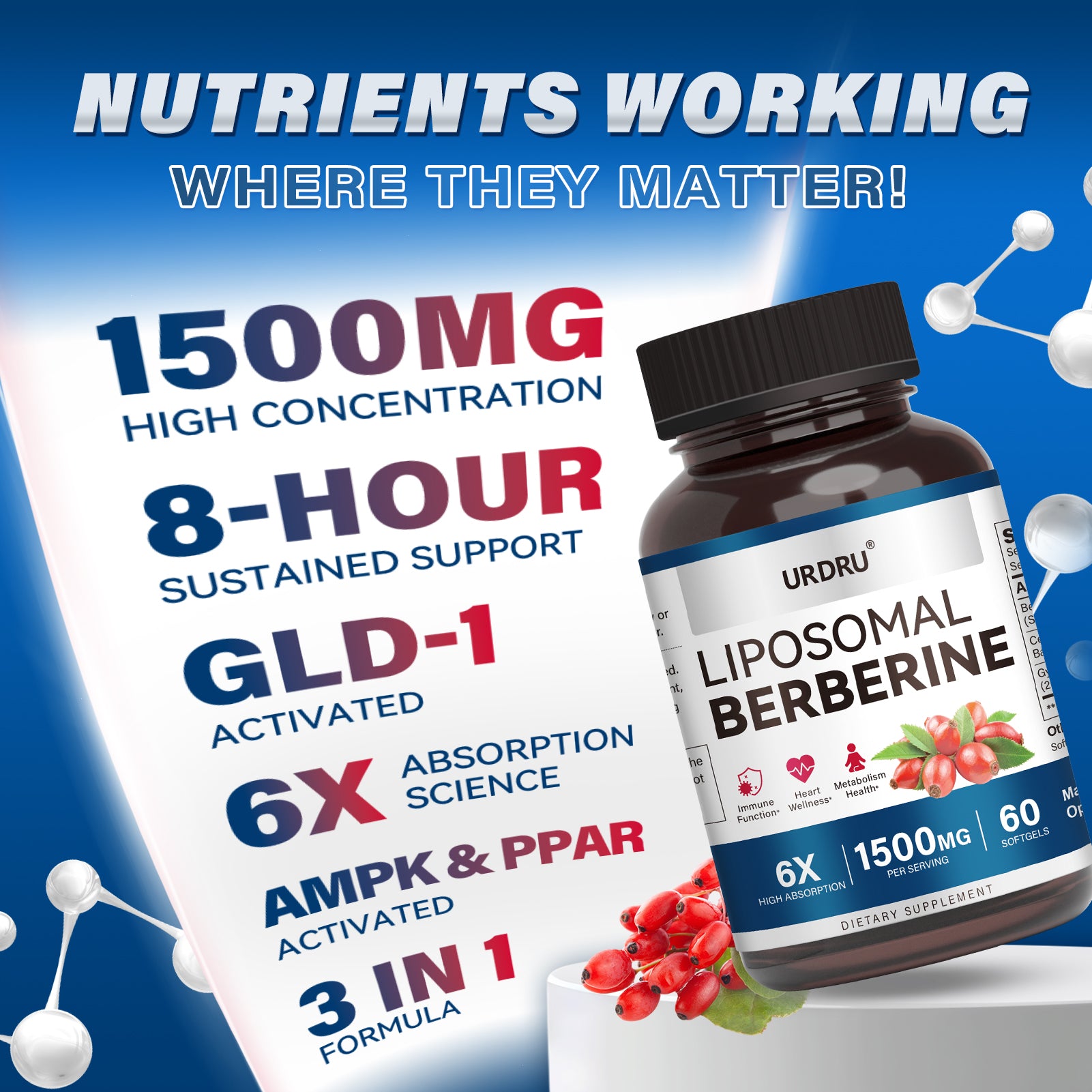 1500mg Liposomal Berberine Supplement with ceylon cinnamon & Gymnema