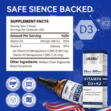 1 FL OZ Vitamin D3 K2 Drops for Adults  Vitamin D (1,000 IU of D3 )+ K2(180 mcg MK4 +20 mcg MK7)