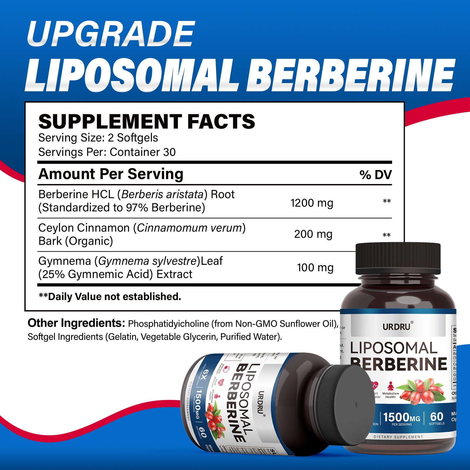 1500mg Liposomal Berberine Supplement with ceylon cinnamon & Gymnema