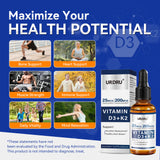 2 pack Vitamin D3 K2 Drops for Adults,Vitamin D (1,000 IU of D3 + K2(180 mcg MK4 +20 mcg MK7)) - 1 FL OZ