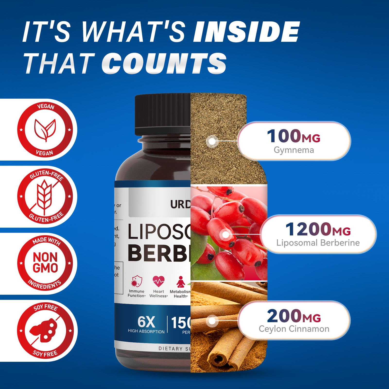 1500mg Liposomal Berberine Supplement with ceylon cinnamon & Gymnema