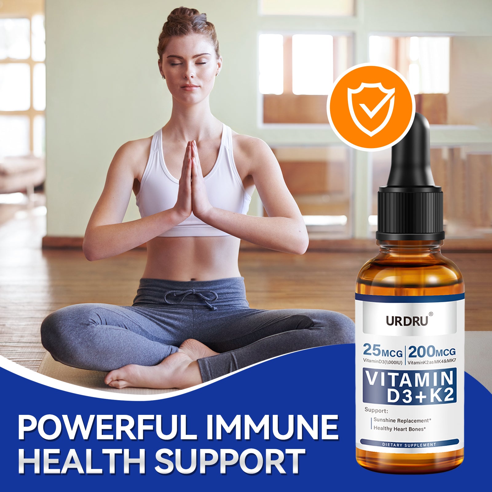1 FL OZ Vitamin D3 K2 Drops for Adults  Vitamin D (1,000 IU of D3 )+ K2(180 mcg MK4 +20 mcg MK7)