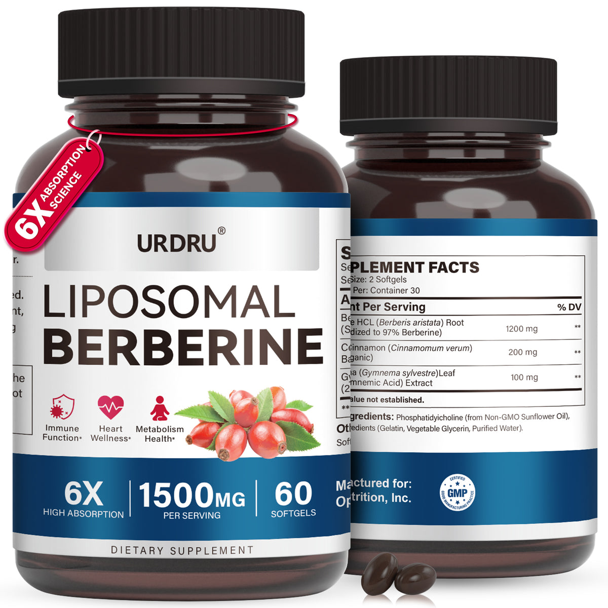 1500mg Liposomal Berberine Supplement with ceylon cinnamon & Gymnema